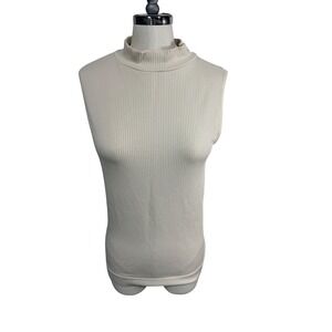 BKE Core Top Ribbed Mock Neck Tank Sleeveless L/XL Cream Layering Neutral